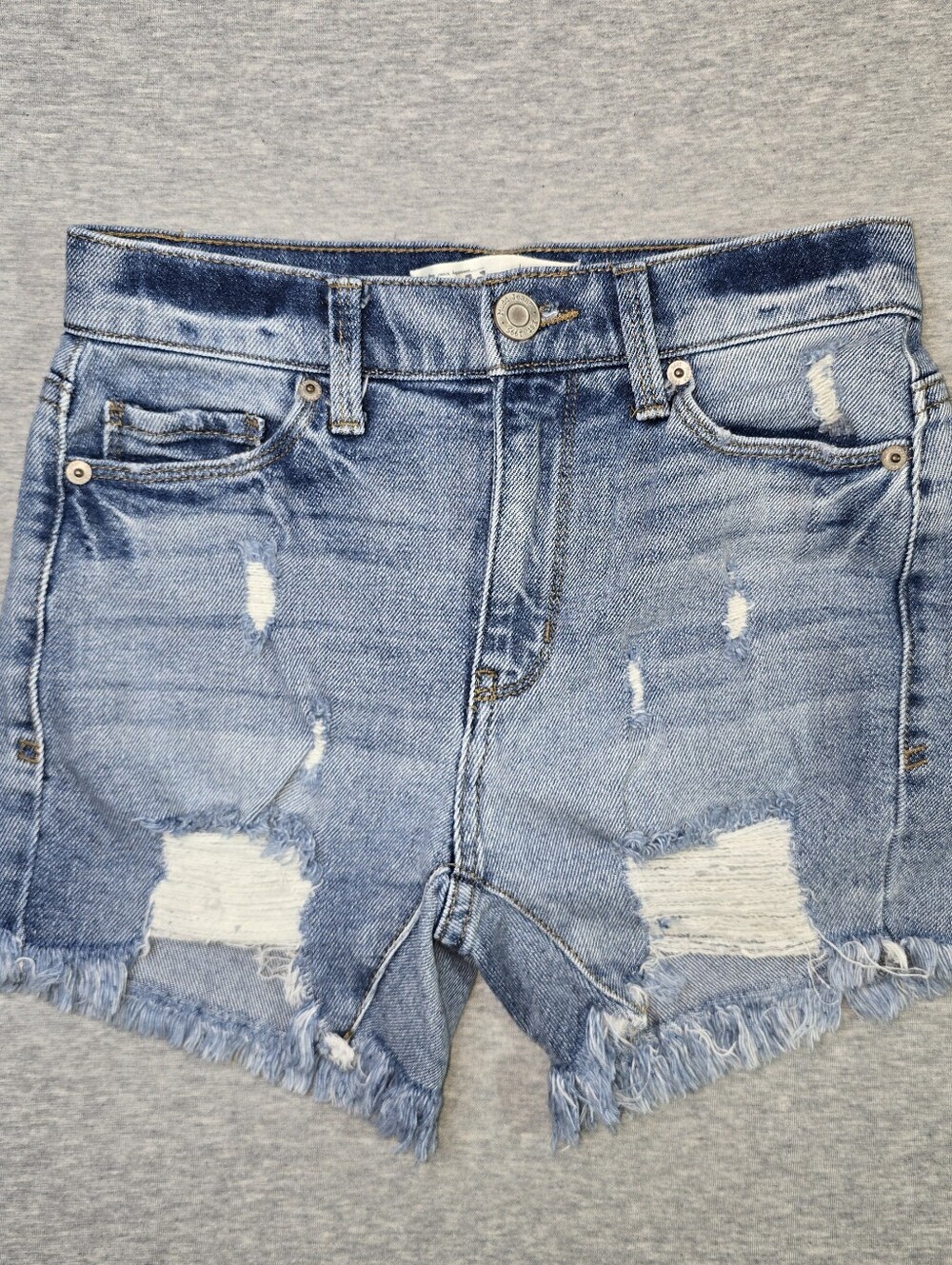 Women's‎ Mudd Flex stretch High Rise Distressed Shorty Shorts Size 0 Light Blue - Picture 4 of 11